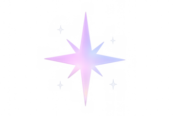 Glittering eight-pointed star radiating luminous gradient hues against transparent backdrop