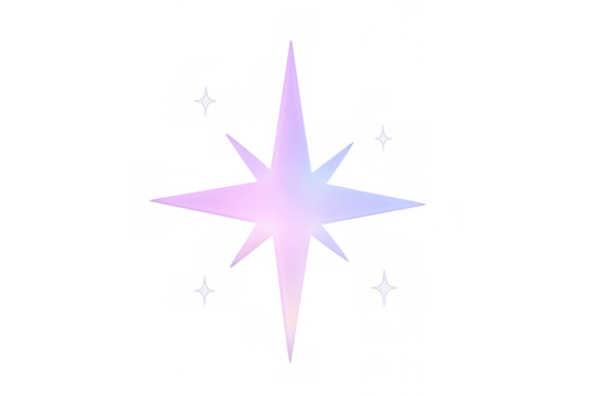 Glittering eight-pointed star radiating luminous gradient hues against transparent backdrop