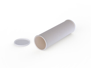 Isolated model of paper tube packaging on transparent background.