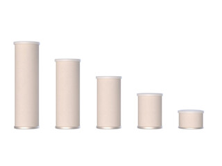 Isolated model of paper tube packaging on transparent background.