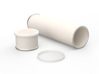Isolated model of paper tube packaging on transparent background.