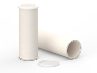 Isolated model of paper tube packaging on transparent background.