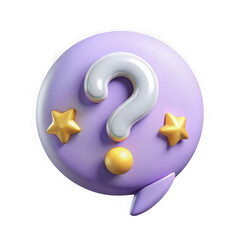 3d question mark speech bubble with stars isolated on transparent background