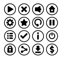 Set of Black and White Circle Icons for Web and App Design Elements
