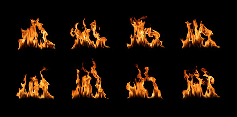 Black background fire, flames with torches and textures with splitting power effect, can grill red, burning with burning smoke and sparks in barbecue grill fire
