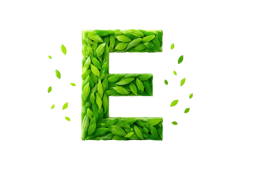 Green Leaf Letter E on Transparent Background in Natural Style for Eco Sustainable Design