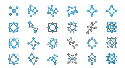A Collection of Abstract Molecular Structures and Designs in Vibrant Blue and Gray Colors
