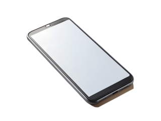 A modern smartphone with a blank white screen, isolated on a transparent background