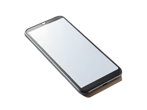 A modern smartphone with a blank white screen, isolated on a transparent background