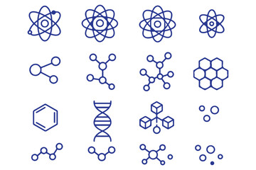 Molecule, cell, atom, protein editable stroke outline icon.