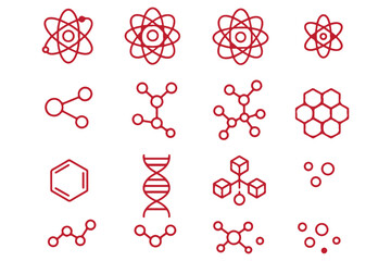 Molecule, cell, atom, protein editable stroke outline icon.