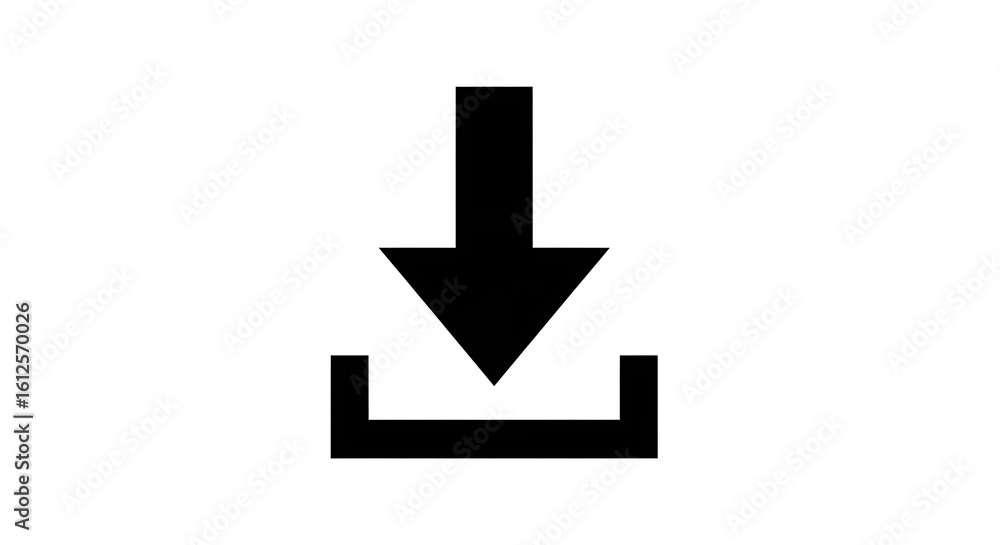 Aufkleber a simple black download icon with an arrow pointing down into a container on a white background