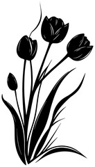 Decorative tulip flower border silhouette drawing