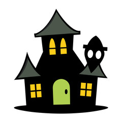 Spooky haunted house illustration with glowing windows, perfect for Halloween invitations and festive designs