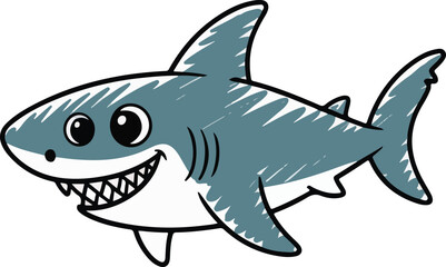 Obraz premium shark cartoon crayon chalk style transparent png vector