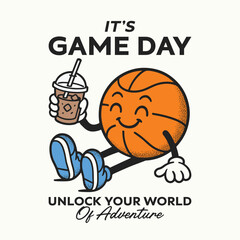 Basketball chillin’ with iced coffee. Vector illustration t shirt design