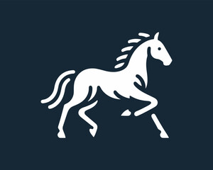 Elegant White Horse Silhouette on Dark Blue Background