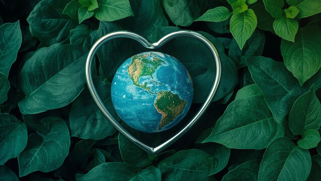 Global Health Awareness Concept. Handmade Globe inside Stethoscope as Heart Shape. Green Environment to Love and Care