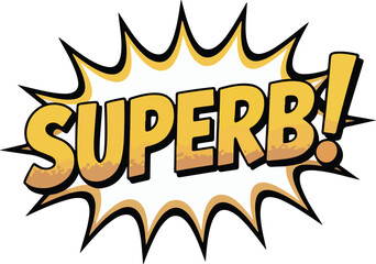 A comic-style word SUPERB in a burst shape transparent png vector