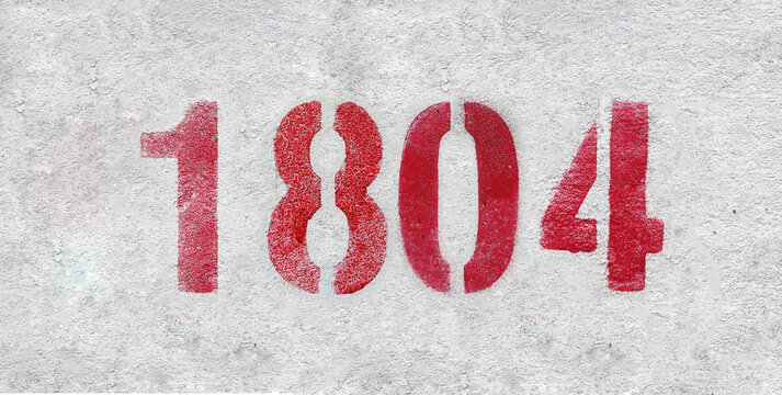 number 1804 . Red spray paint the white wall