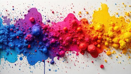 Fototapeta premium Vibrant colors explode across a canvas in a dynamic display of artistic expression The splatter paint creates a textured, abstract masterpiece , messy, modern art, splat