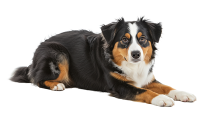 Dog Resting on White Background, Relaxing Pet Portrait