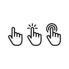 Illustration of three hand cursor icons in different states of clicking on a virtual interface or screen