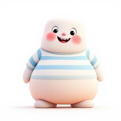 Adorable chubby cartoon character wearing a blue and white striped shirt