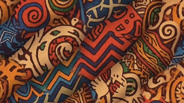 Looping Animation of Colorful Tribal Patterns Inspired by Global Indigenous Art