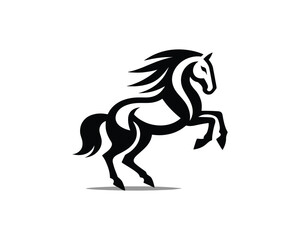 Fototapeta premium Majestic Stallion Rearing Upward in Black Silhouette Vector