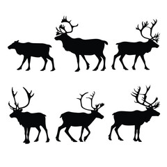 caribou silhouette set, Black & White silhouette set