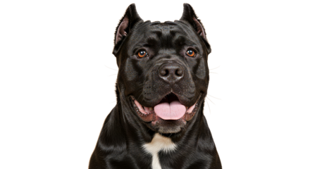Dog Portrait Smiling with Tongue Out on Beige Backdrop