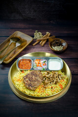 Nasi Kebuli, Indonesian variation of pilaf with Arabic rice influence, cook with goat, lamb or chicken, Spiced  with Clove, Cinnamon and garlic.