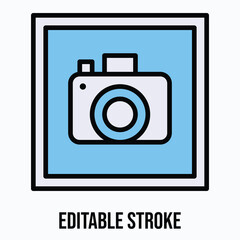 Camera, Photography Sign Vector Icon, Isolated Vector Lineal Color Style Icon, Editable Stroke.