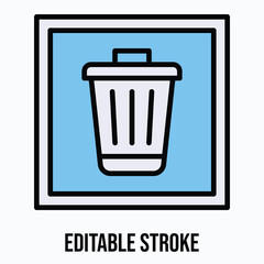 Recycle Bin Sign Vector Icon, Isolated Vector Lineal Color Style Icon, Editable Stroke.