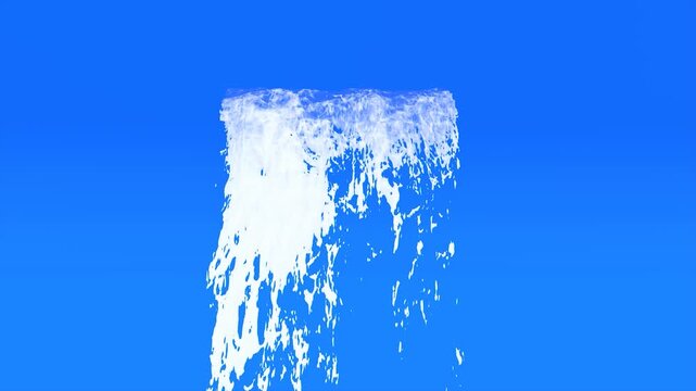 A powerful stream of cascading white water from a waterfall, isolated on a vibrant blue background for nature or design concepts.