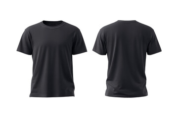 Realistic 3d render of a dark charcoal gray short sleeve crew neck t shirt front and back view isolated on transparent background