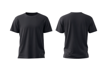 Realistic 3d render of a dark charcoal gray short sleeve crew neck t shirt front and back view isolated on transparent background