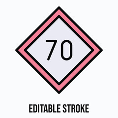 Speed Limit Sign Vector Icon, Isolated Vector Lineal Color Style Icon, Editable Stroke.
