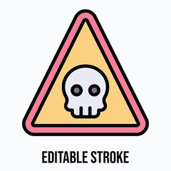 Danger Sign, Skull Sign Vector Icon, Isolated Vector Lineal Color Style Icon, Editable Stroke.
