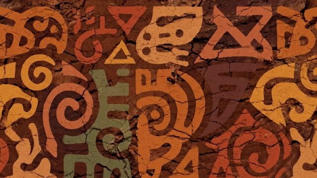 Seamless Loop of Abstract Indigenous Symbols with Earthy Textures for Harmonious Background Pattern