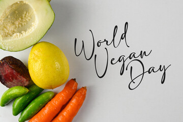 World Vegan Day Celebration with Colorful Fresh Vegetables and Fruits Displayed