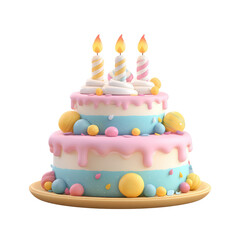 Cute Chubby Cartoon Birthday Cake with Colorful Candles and Pastel Decorations for a Fun Celebration
