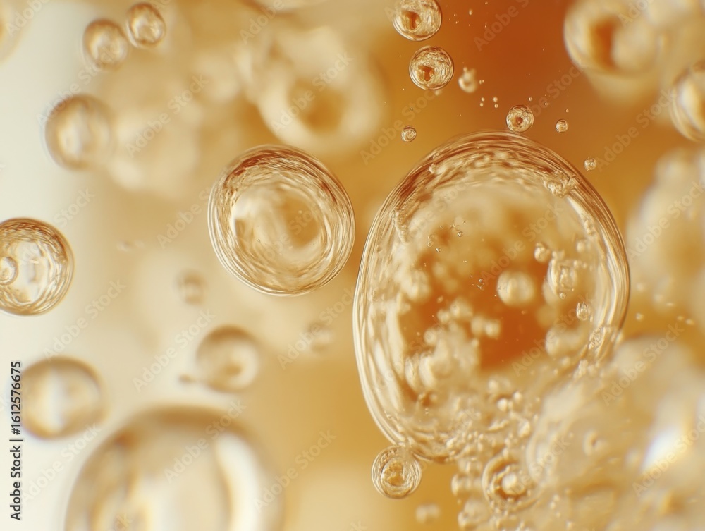 Poster sparkling golden liquid texture with macro bubbles bubbles liquid sparkling macro texture golden tea