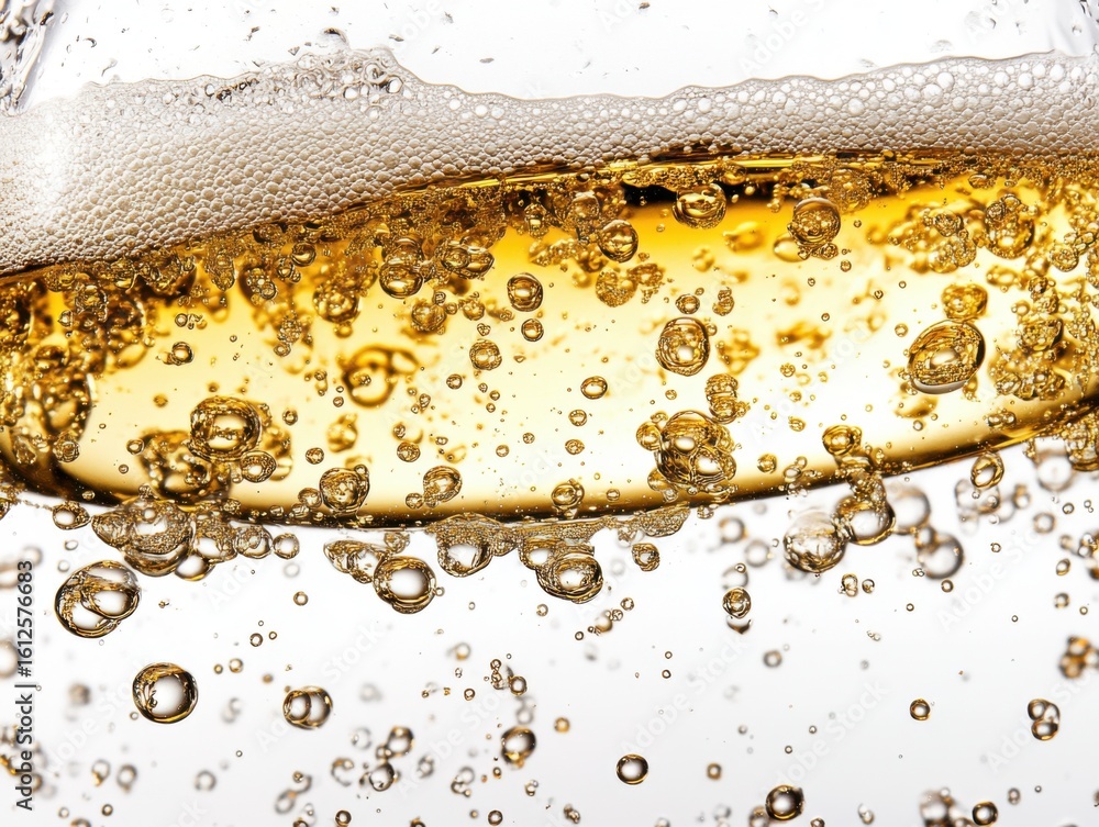 Poster sparkling drink bubbles and foam macro background foam sparkling drink background macro champagne ai