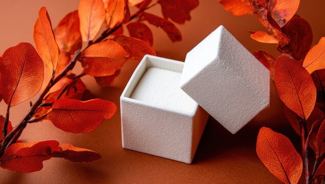White box with ring, autumnal leaves