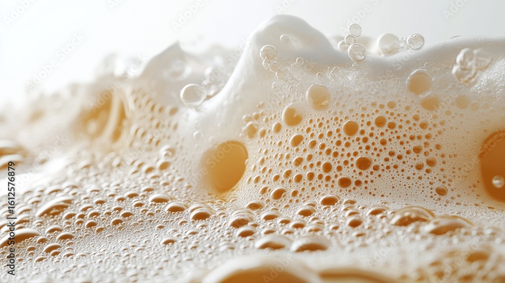 Poster refreshing beer foam texture with bubbles close up beer foam bubbles texture close-up macro abstract