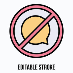 Cancel Chat Box And Message Sign, Remove And Delete Comment Sign Vector Icon, Isolated Vector Lineal Color Style Icon, Editable Stroke.