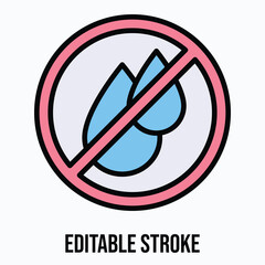 No Water Vector Icon, Isolated Vector Lineal Color Style Icon, Editable Stroke.
