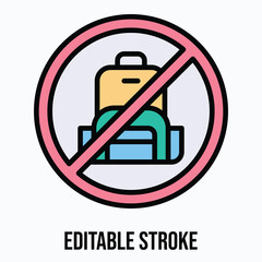 No Backpacks Allowed Sign Vector Icon, Isolated Vector Lineal Color Style Icon, Editable Stroke.